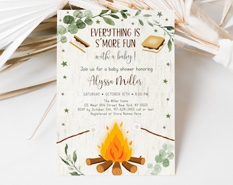 Editable S'mores Baby Shower Invitation Rustic Fall Campfire Bonfire Baby Shower Smore Fun With A Baby Printable Instant Download A520