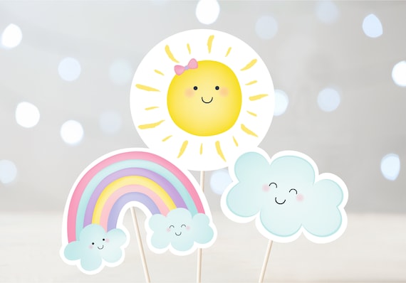 Rainbow Birthday Centerpiece Cake Topper Cut Outs Pastel Rainbow Girl  Rainbow Party Sunshine Clouds Digital Printable Instant Download A549 by  Little Prints Inc. | Catch My Party