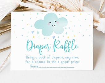 Cloud Diaper Raffle Cards Cloud Baby Sprinkle Blue Cloud Rainbow Raindrops Boy Baby Sprinkle Baby Shower Printable Instant Download A592