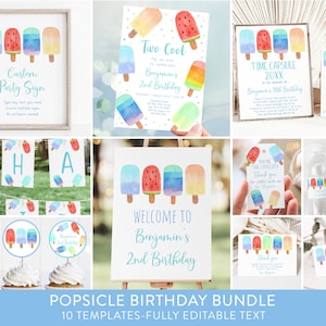 Editable Two Cool Popsicle Birthday Invitation Bundle Popsicle Birthday Invite Blue Boy Popsicle Party Ice Cream Party Digital A674