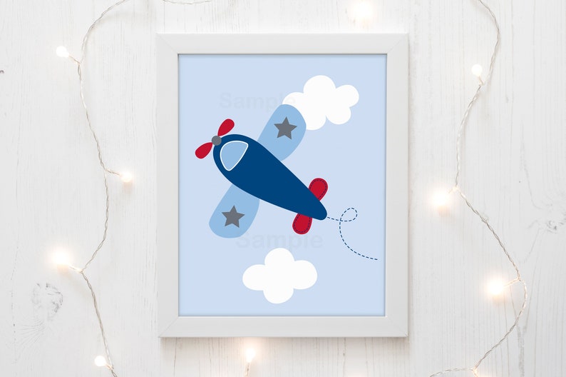 Airplane Nursery Wall Art Boys Airplane Wall Art Blue Gray Etsy