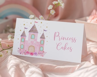 Editable Princess Birthday Tent Cards Food Labels Princess Castle Birthday, Princess Party, Storybook, Pink Purple Gold Floral Digital A752