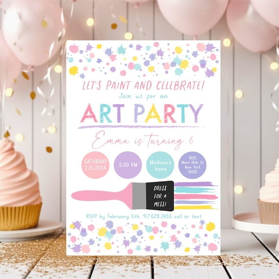 dress for a mess party invitation Editable Dress for A Mess Painting Birthday Invitation for Girls, Rainbow Art Party, Paint Party Birthday Invitations, Editable Template