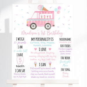 Editable Ice Cream Truck Birthday Milestone Sign First Birthday Ice Cream Party Modern Watercolor Ice Cream Printable Digital Download A673