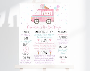 Editable Ice Cream Truck Birthday Milestone Sign First Birthday Ice Cream Party Modern Watercolor Ice Cream Printable Digital Download A673