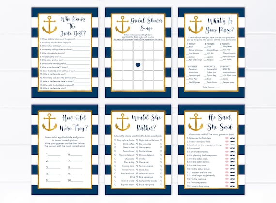Anchor Wedding Shower Games Package Download Nautical Bridal Shower Games Kit Beach Wedding Activities Emoji Pictionary Game Guess Dress NS1