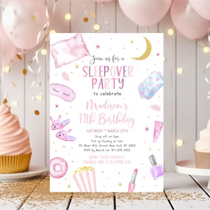 Editable Slumber Party Birthday Invitation Sleepover Birthday Invite Tween Teen Pink Purple Spa Party Printable Digital Download A696