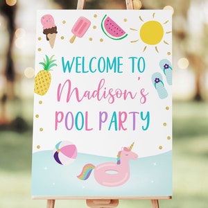 Editable Pool Party Welcome Sign Pool Party Birthday Girls Pool Party ...
