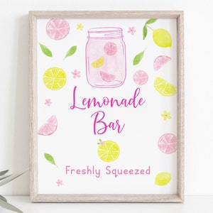 Lemonade Bar Birthday Sign Drinks Sign Pink Lemonade Party Lemonade Stand Girl Lemon Party Summer Birthday Digital Download A675