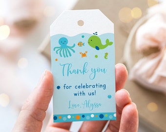 Editable Blue Under The Sea Thank You Tags Favor Tags Under The Sea Baby Shower Nautical Whale Crab Fish Baby Boy Digital Printable A229