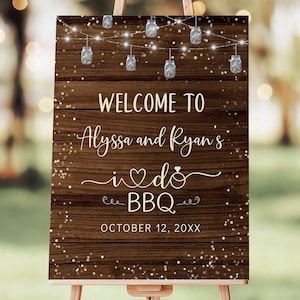 Bearbeitbares I Do BBQ Willkommensschild Paare Dusche Verlobungsfeier Willkommen Rustikales Einmachglas String Lichter Coed Dusche Digitaler Download A620