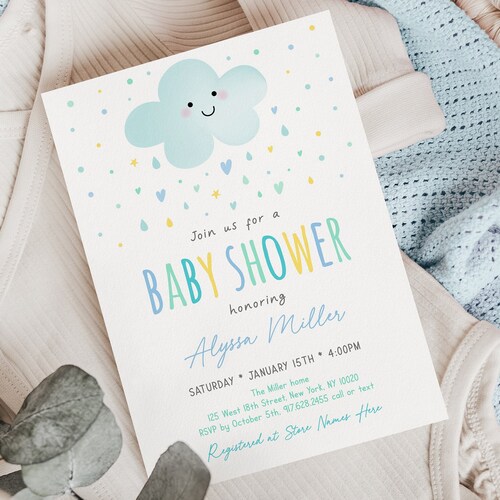 EDITABLE Rainbow Baby Shower Invitation Cloud Baby Shower - Etsy