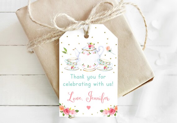 Editable Tea Party Baby Shower Favor Tags Thank You Tags Baby Shower Tea Party Pink Gold Floral Baby Girl Digital Instant Download A583 Il_570xn