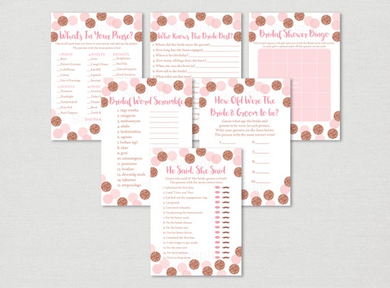 Rose Gold Bridal Shower Games Package / Glitter Bridal Shower / Rose Gold & Blush Pink / 6 Printable Games / INSTANT DOWNLOAD B122 Il_570xn