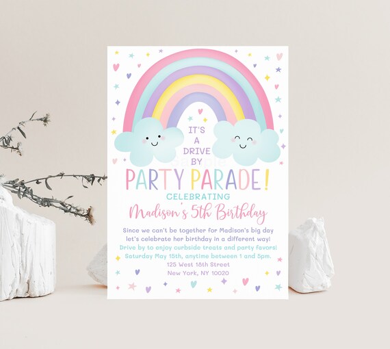 EDITABLE Rainbow Drive By Birthday Parade Invitation Quarantine Party Girl Birthday Social Distancing Party Printable Instant Download A549 Il_570xn