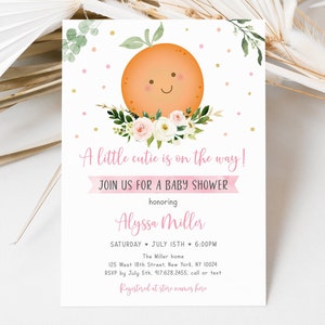 Editable Pink Little Cutie Baby Shower Invitation Little Cutie on the way Orange Clementine Citrus Girl Baby Shower Digital Download A535