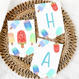 Editable Popsicle Birthday Banner Blue Boy Popsicle Party Watercolor Popsicle Ice Cream Party Pop on Over Let&#39;s Chill Digital Download A674