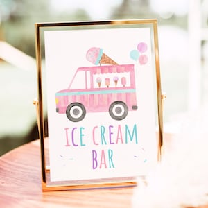 Ice Cream Bar Sign Ice Cream Truck Birthday Girls Ice Cream Party Modern Watercolor Ice Cream Printable Digital Download A673