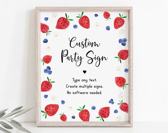 Editable Strawberry Blueberry Birthday Sign Berry Sweet Birthday Strawberry Party Berry Birthday Blueberry Birthday Digital Download A701
