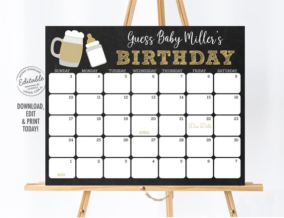 EDITABLE Baby Is Brewing Baby Due Date Calendar Beer Baby Shower Birthday Predictions Game Gender Neutral Printable Instant Download A116 Il_570xn