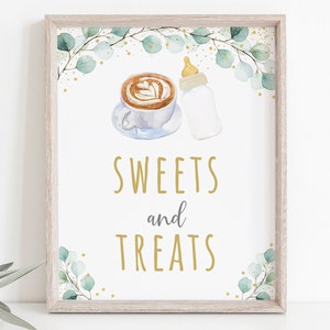 Baby Is Brewing Sweets and Treats Sign Coffee Baby Shower Baby Is Brewing Shower Greenery Gold Coed Gender Neutral Digital Download A601