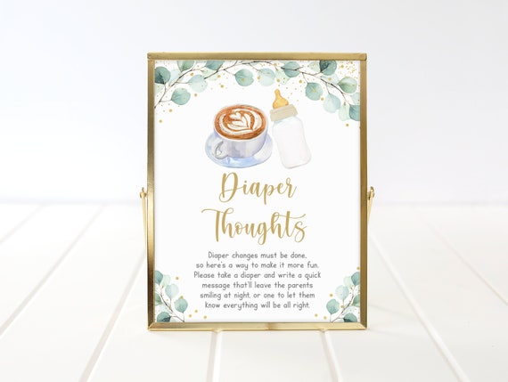 Baby Is Brewing Diaper Thoughts Sign Coffee Baby Shower Baby Is Brewing Shower Greenery Gold Coed Gender Neutral Digital Download A601 Il_570xn