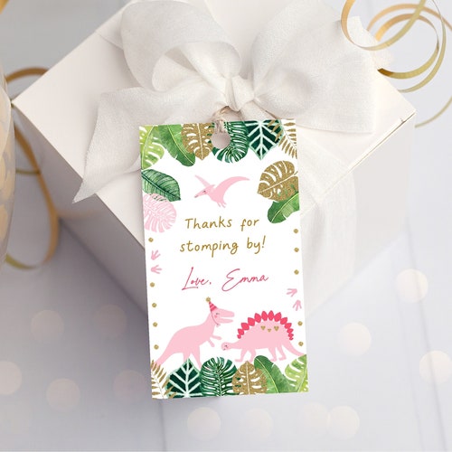 Editable Dinosaur Favor Tags Gift Tag Girl Pink Gold Thank You - Etsy