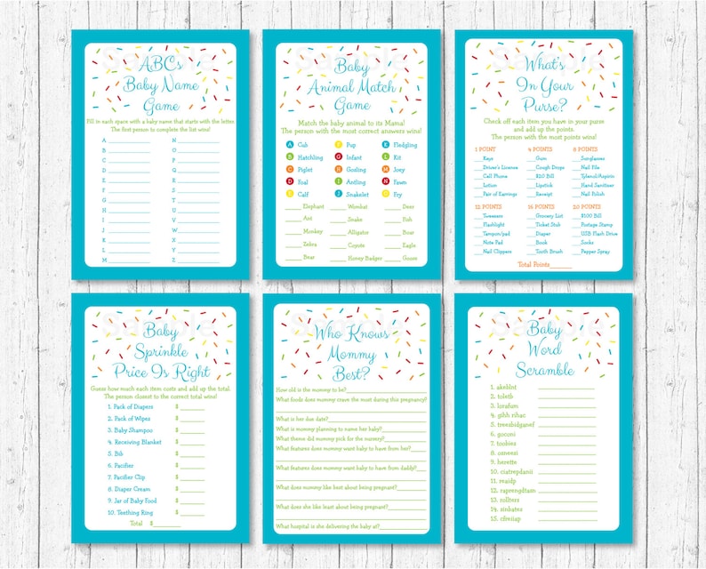Baby Sprinkle Rainbow Blue Baby Shower Nursery Rhyme Quiz Game Printable