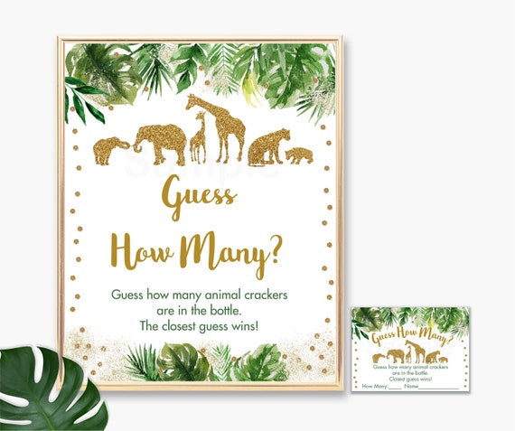 Gold Safari Guess How Many Game, Safari Baby Shower, Jungle Animal Shower, Gold Glitter, Guessing Game, Printable Instant Download A475 Il_570xn