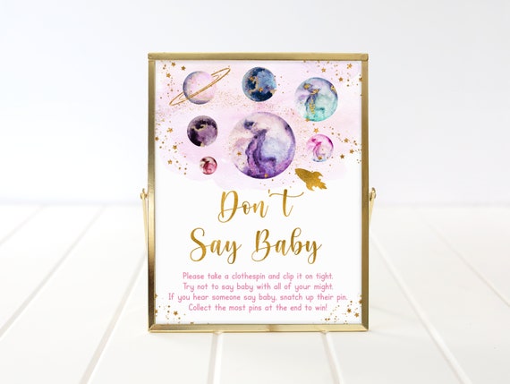 Galaxy Don't Say Baby Game Outer Space Baby Shower Pink Gold Galaxy Planets Rocket Ship Girl Baby Shower Digital Download A586 Il_570xn
