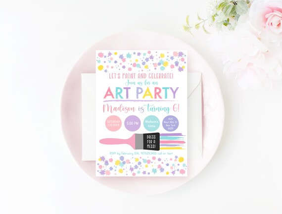 Editable Art Party Birthday Invitation Dress For A Mess Girl Pastel Rainbow Art Party Invite Paint Party Craft Party Digital Printable A215 Il_570xn