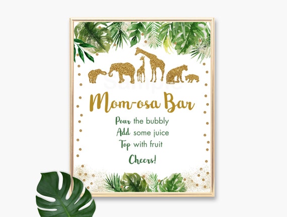 Gold Safari Mom-osa Bar Sign, Safari Baby Shower, Jungle Animal Baby Shower, Mimosa Bar Sign, Digital, Printable Instant DownloadA475 Il_570xn