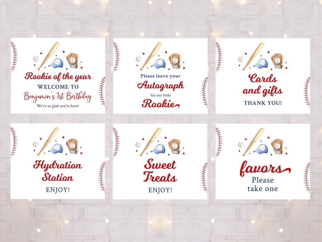 Editable Baseball First Birthday Signs Set of 6 Table Signs Rookie of ...