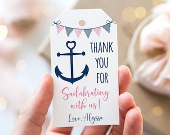Editable Pink Nautical Baby Shower Thank You Tags Favor Tags Anchor Baby Shower Pink & Navy Girl Nautical Printable Digital Download A132