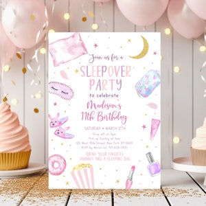 Editable Slumber Party Birthday Invitation Sleepover Birthday Invite Tween Teen Pink Purple Spa Party Printable Digital Download A696