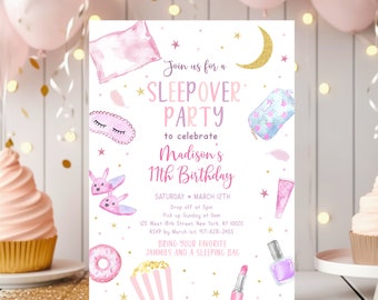 Editable Slumber Party Birthday Invitation Sleepover Birthday Invite Tween Teen Pink Purple Spa Party Printable Digital Download A696