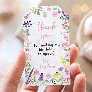 Bearbeitbare Wildblumen Geburtstag Danke Tags Favor Tags Kleine Wildblume Geburtstag Blume Geburtstag Rosa Blumen Garten Party Digital A672