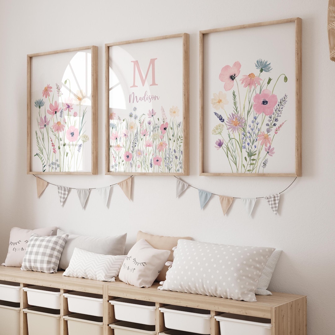 Editable Wildflower Wall Art, Pastel Pink Purple Wildflower Nursery Art ...