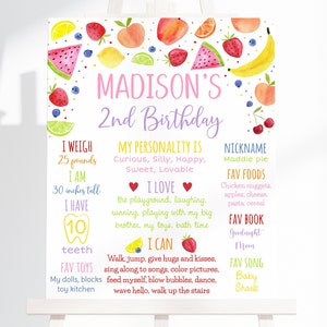 Modifiable Two-tti Frutti Anniversaire Milestone Sign Cutie Fruit Deuxième anniversaire Fruits tropicaux Summer Girl Fruit Party Téléchargement numérique A671