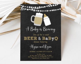 Editable Baby Is Brewing Invitation Beer Baby Shower Baby Is Brewing Baby Shower BBQ Coed Gender Neutral Printable Instant Download A116