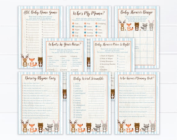 Woodland Baby Shower Games Bundle Woodland Baby (Instant Download