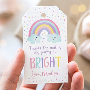 Editable Rainbow Thank You Tags Favor Tags Rainbow Birthday Girls Rainbow Party Pastel Rainbow Clouds Printable Instant Download A549