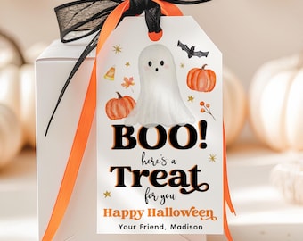 Editable Halloween Favor Tags Boo Ghost Halloween Treat Tags Trick Or Treat Tags Boy Girl Halloween Party Tags Printable Template
