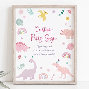 Editable Pink Dinosaur Birthday Sign, Boho Dinosaur, Girl Dinosaur Party, Pastel Tropical Dinosaur, Printable Digital Download A736