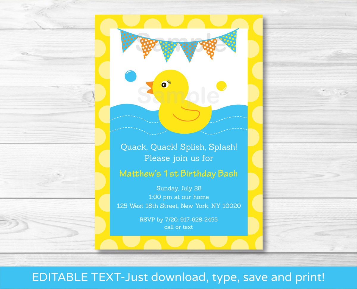 Rubber Duck Birthday Invitation INSTANT DOWNLOAD Editable PDF Etsy