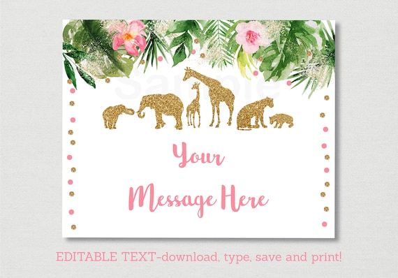 Pink & Gold Safari Animal Baby Shower Welcome Sign / Safari Baby Shower / Jungle Animal Baby Shower / INSTANT DOWNLOAD Editable PDF A477 Il_570xn