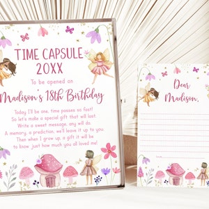 Editable Fairy First Birthday Time Capsule Fairy Garden Birthday Fairy Party Enchanted Forest Magical Forest Floral Digital Download A682
