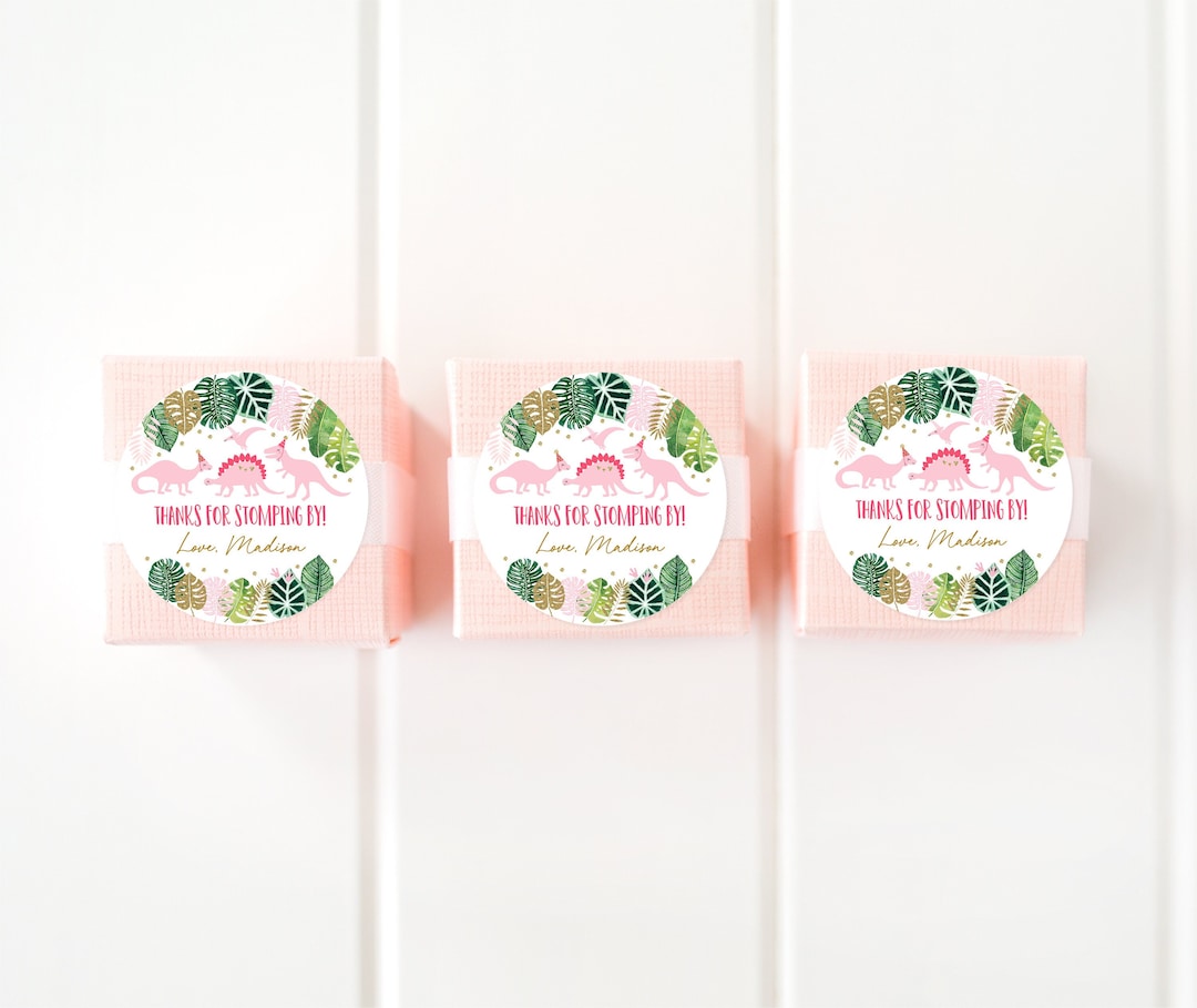 Editable Pink Dinosaur Birthday Thank You Tags, Favor Tags, Girl ...