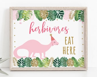 Herbivores Dinosaur Birthday Sign, Dinosaur Birthday, Pink & Gold Dinosaur, Girl Dinosaur, Food Table Sign, PRINTABLE Instant Download A507