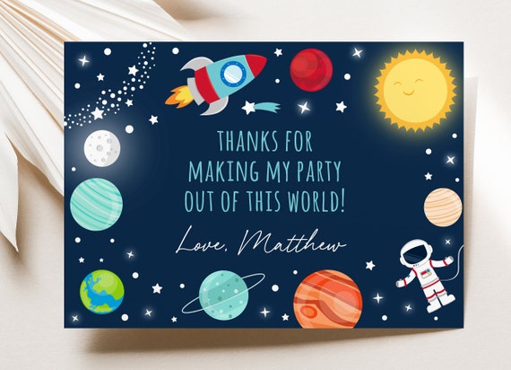 Editable Space Birthday Thank You Card Astronaut Planets Outer Space ...